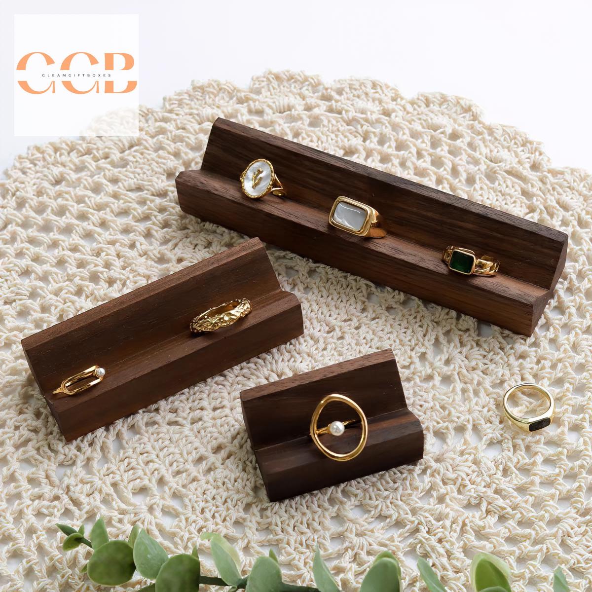 Walnut Wood Ring Display Stand for Jewelry Organization and Photography