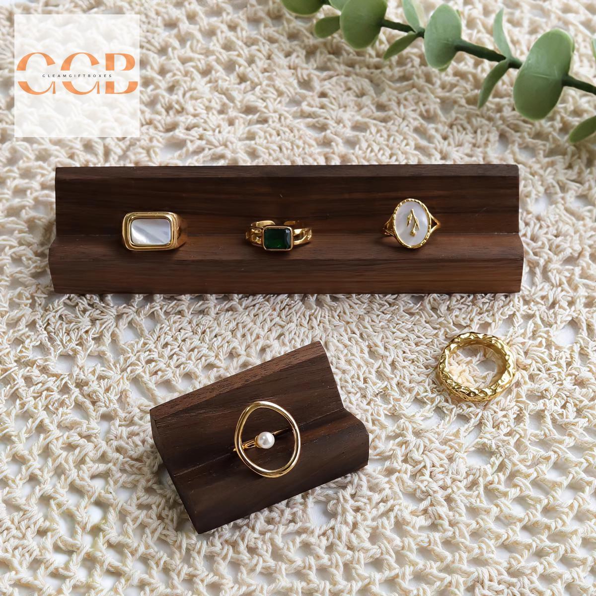 Walnut Wood Ring Display Stand for Jewelry Organization and Photography