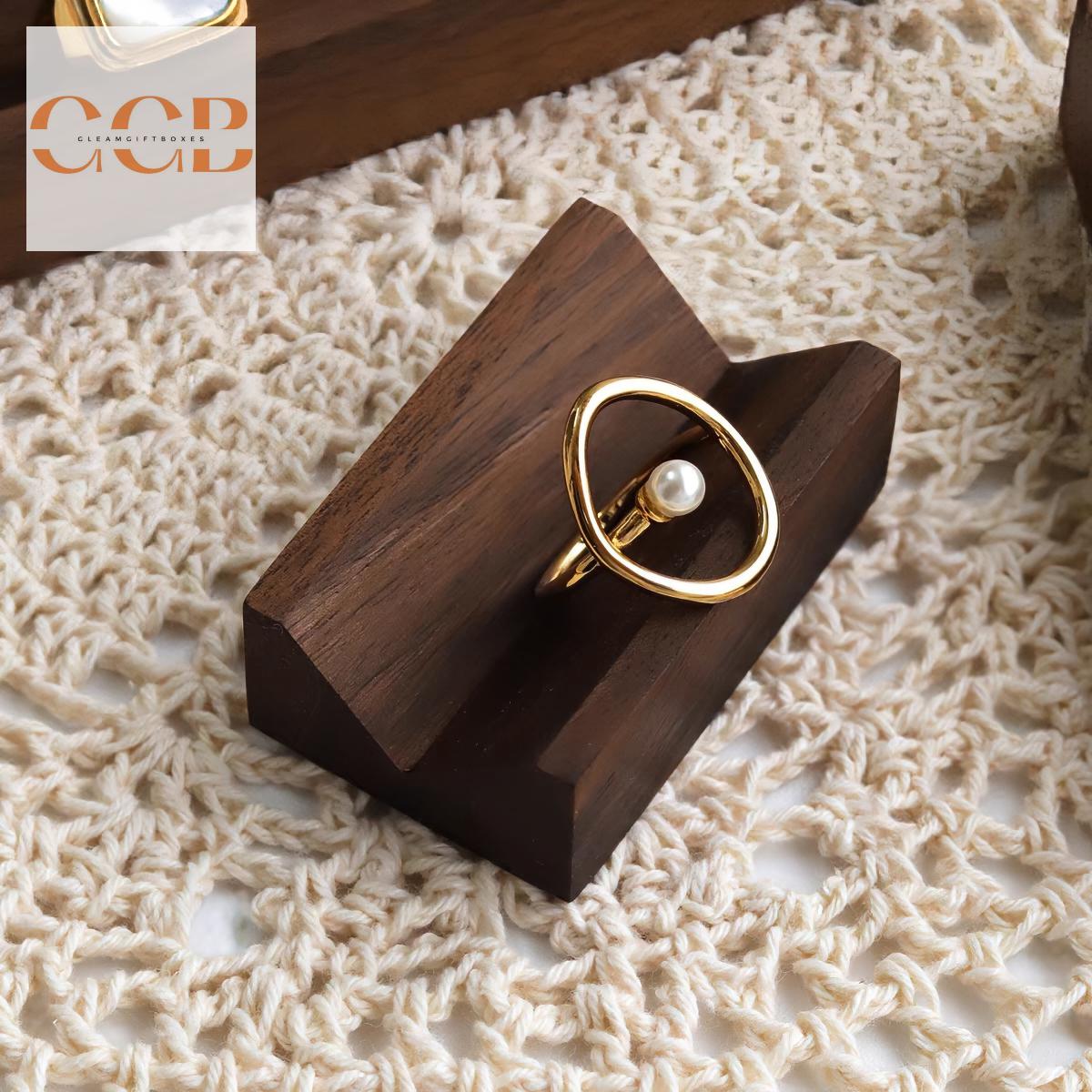 Walnut Wood Ring Display Stand for Jewelry Organization and Photography