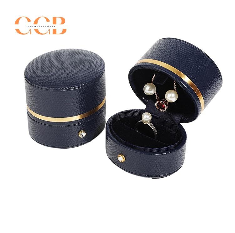Premium PU Leather Blue and Green Oval Ring Box