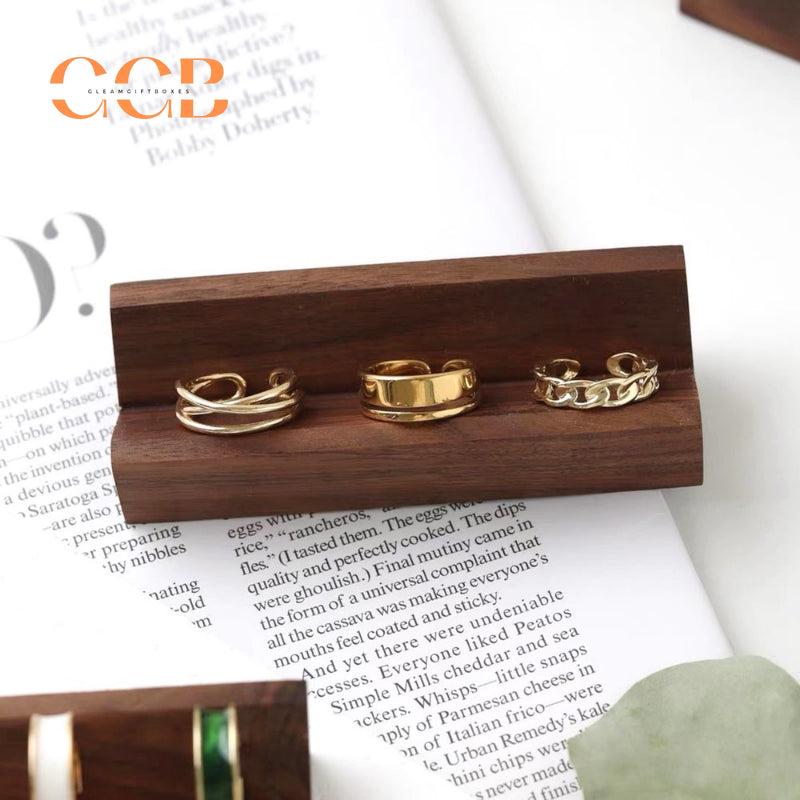 Walnut Wood Ring Display Stand for Jewelry Organization and Photography