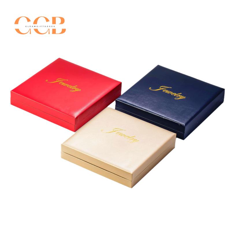 Gold PU Leather Pearl Necklace Jewelry Box