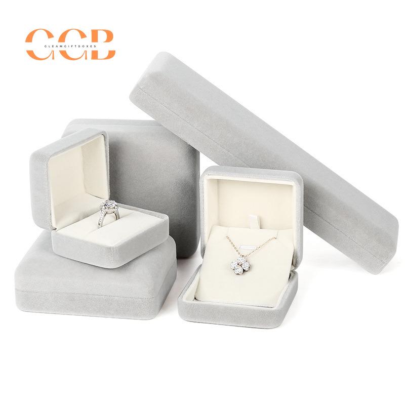 Gray Velvet Necklace Earring Ring Jewelry Box