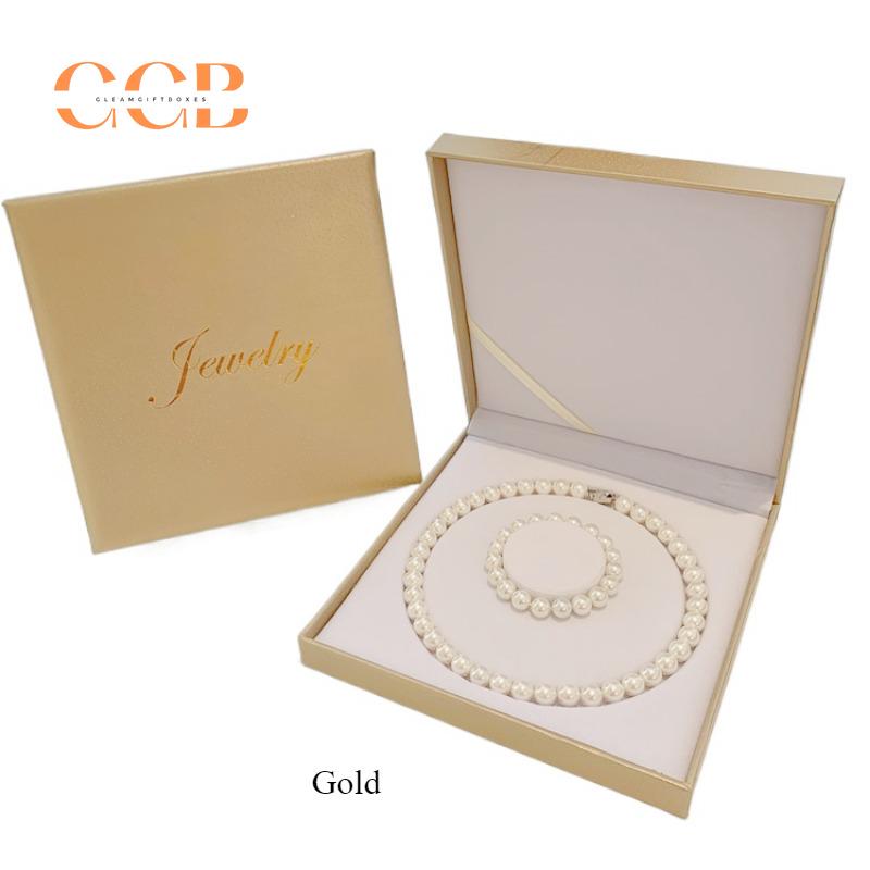Gold PU Leather Pearl Necklace Jewelry Box