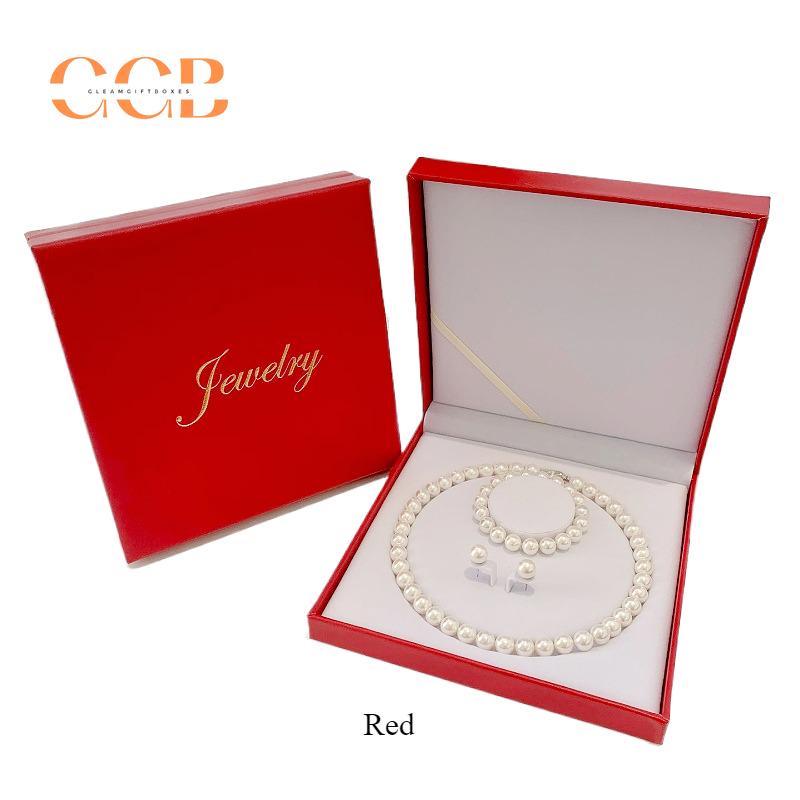 Gold PU Leather Pearl Necklace Jewelry Box