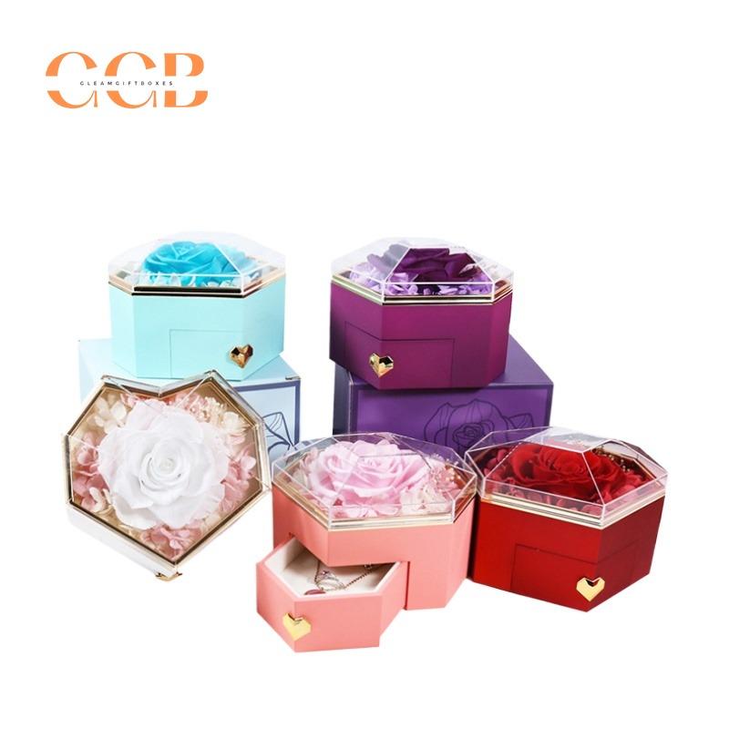 Preserved flower rose ring and pendant ring box