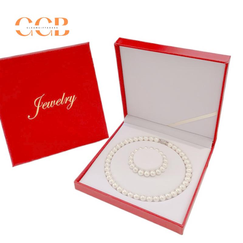 Gold PU Leather Pearl Necklace Jewelry Box