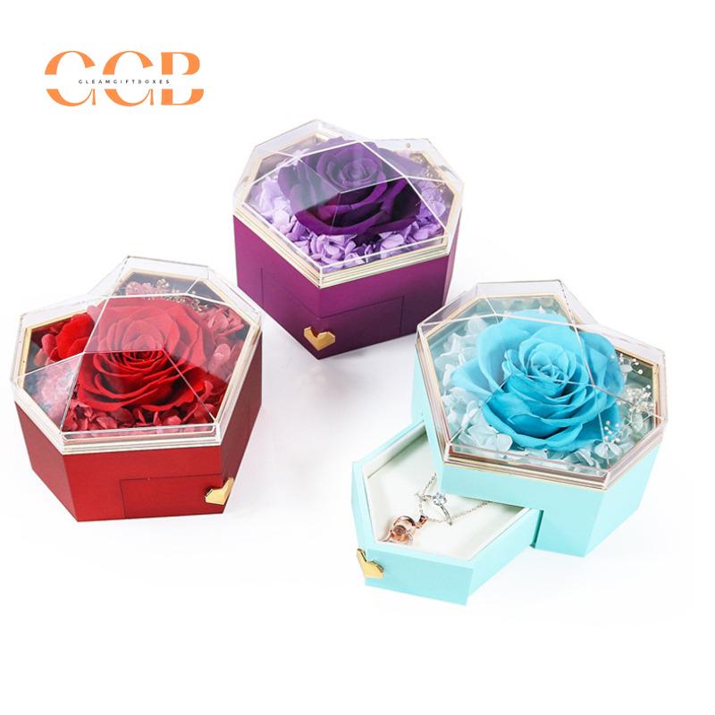 Preserved flower rose ring and pendant ring box