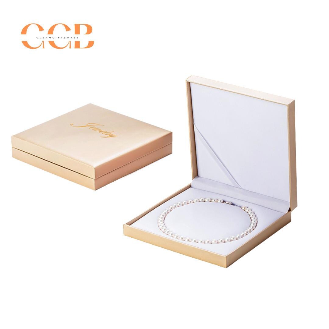 Gold PU Leather Pearl Necklace Jewelry Box