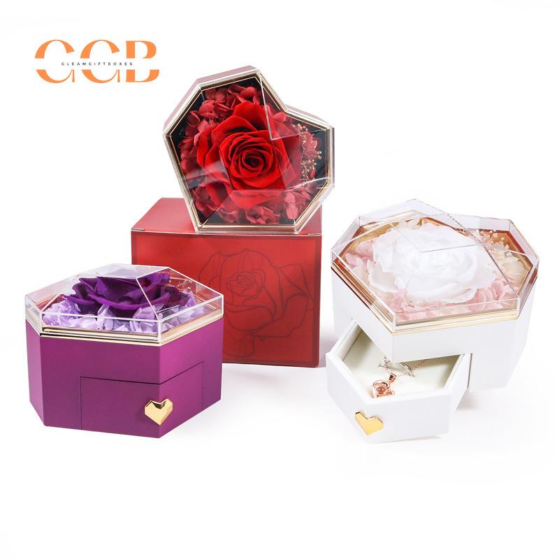 Preserved flower rose ring and pendant ring box