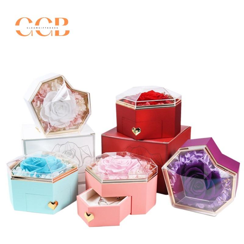 Preserved flower rose ring and pendant ring box