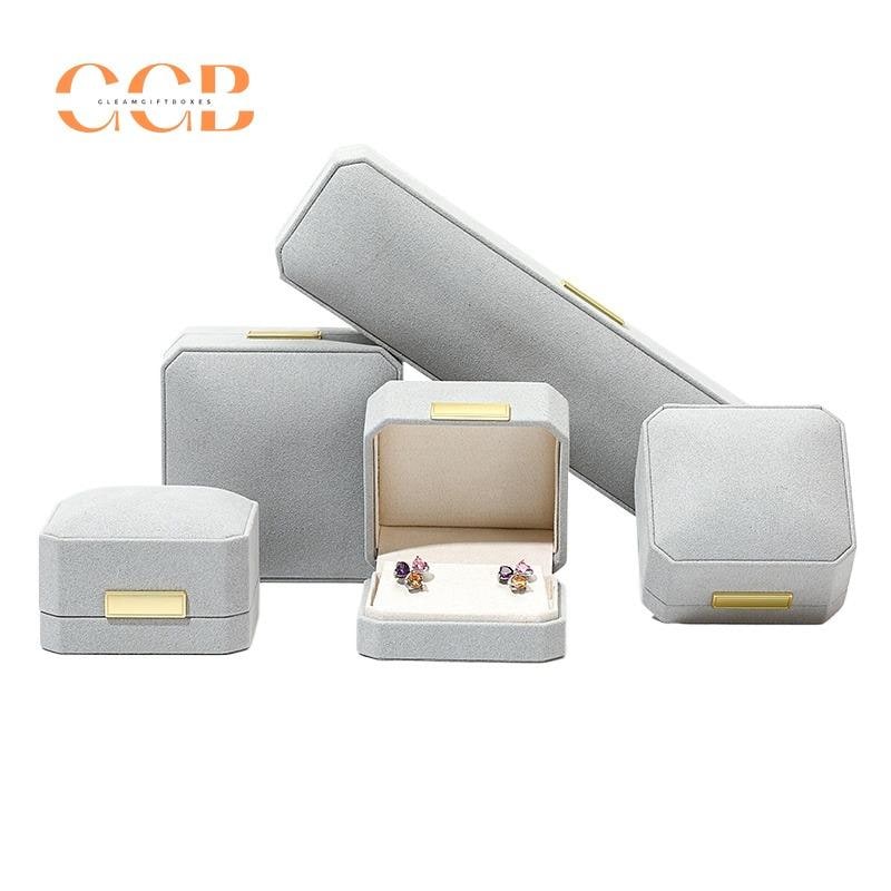 Gray Octagonal Velvet Jewelry Box