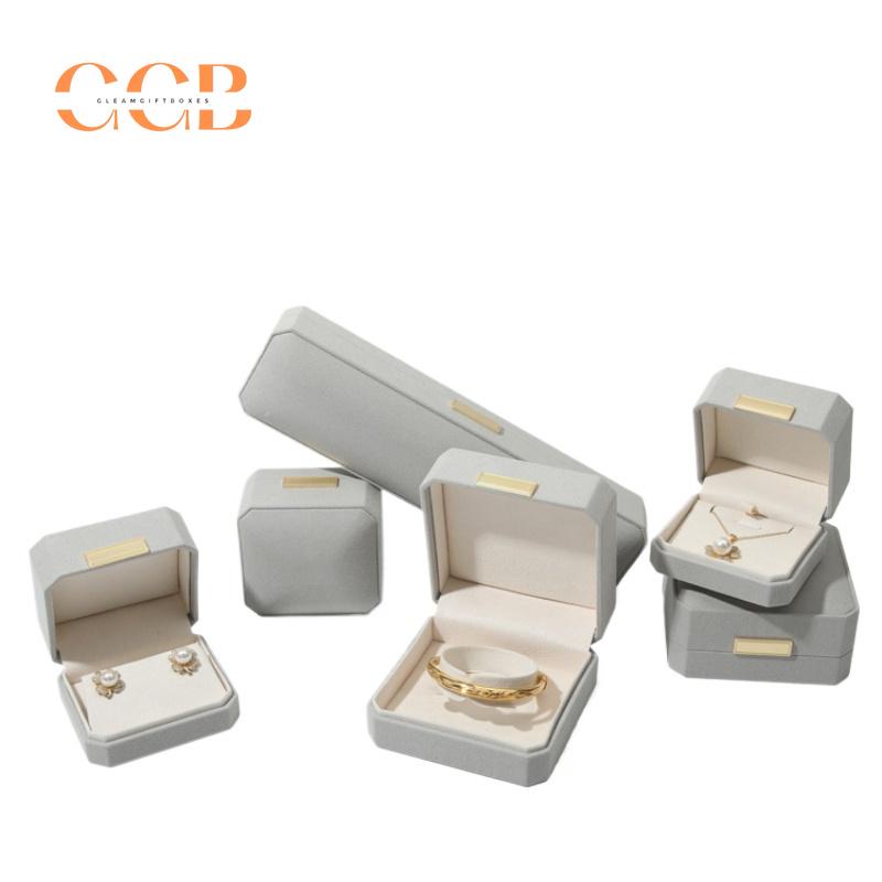 Gray Octagonal Velvet Jewelry Box