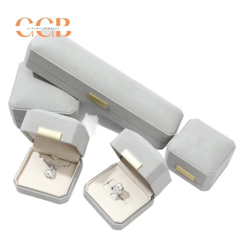 Gray Octagonal Velvet Jewelry Box