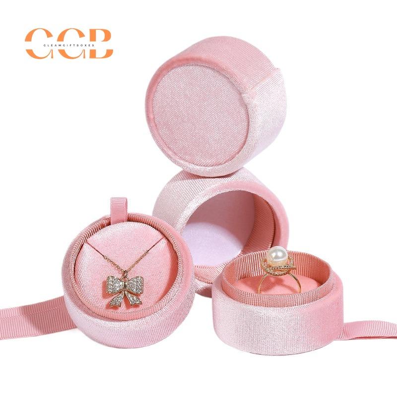 Cylinder Bowtie Ribbon Velvet Ring and Pendant Box