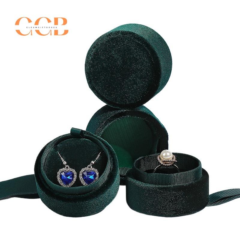 Cylinder Bowtie Ribbon Velvet Ring and Pendant Box