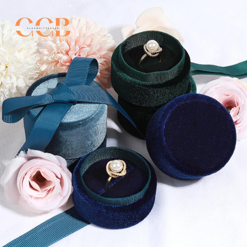 Cylinder Bowtie Ribbon Velvet Ring and Pendant Box