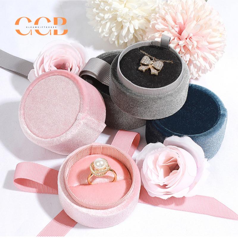 Cylinder Bowtie Ribbon Velvet Ring and Pendant Box