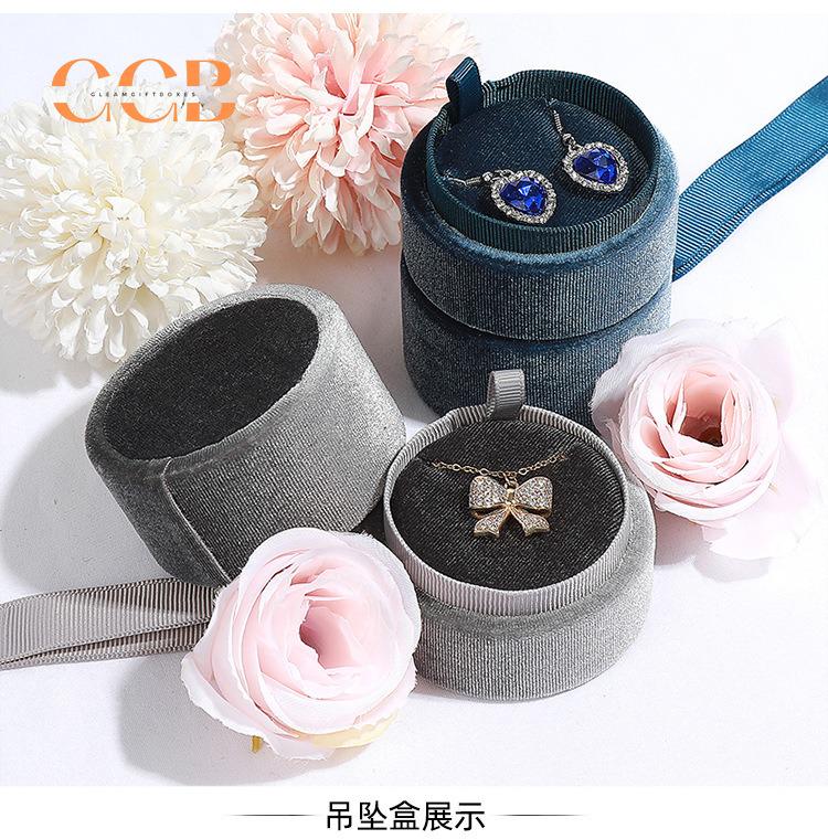 Cylinder Bowtie Ribbon Velvet Ring and Pendant Box
