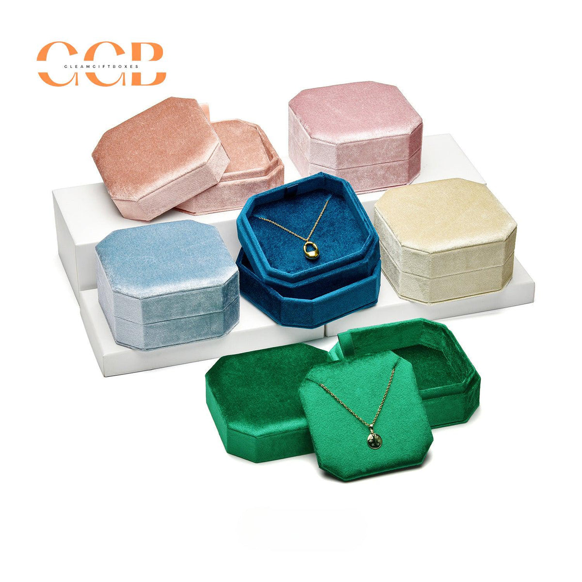 Velvet Hexagon Necklace Jewelry Box
