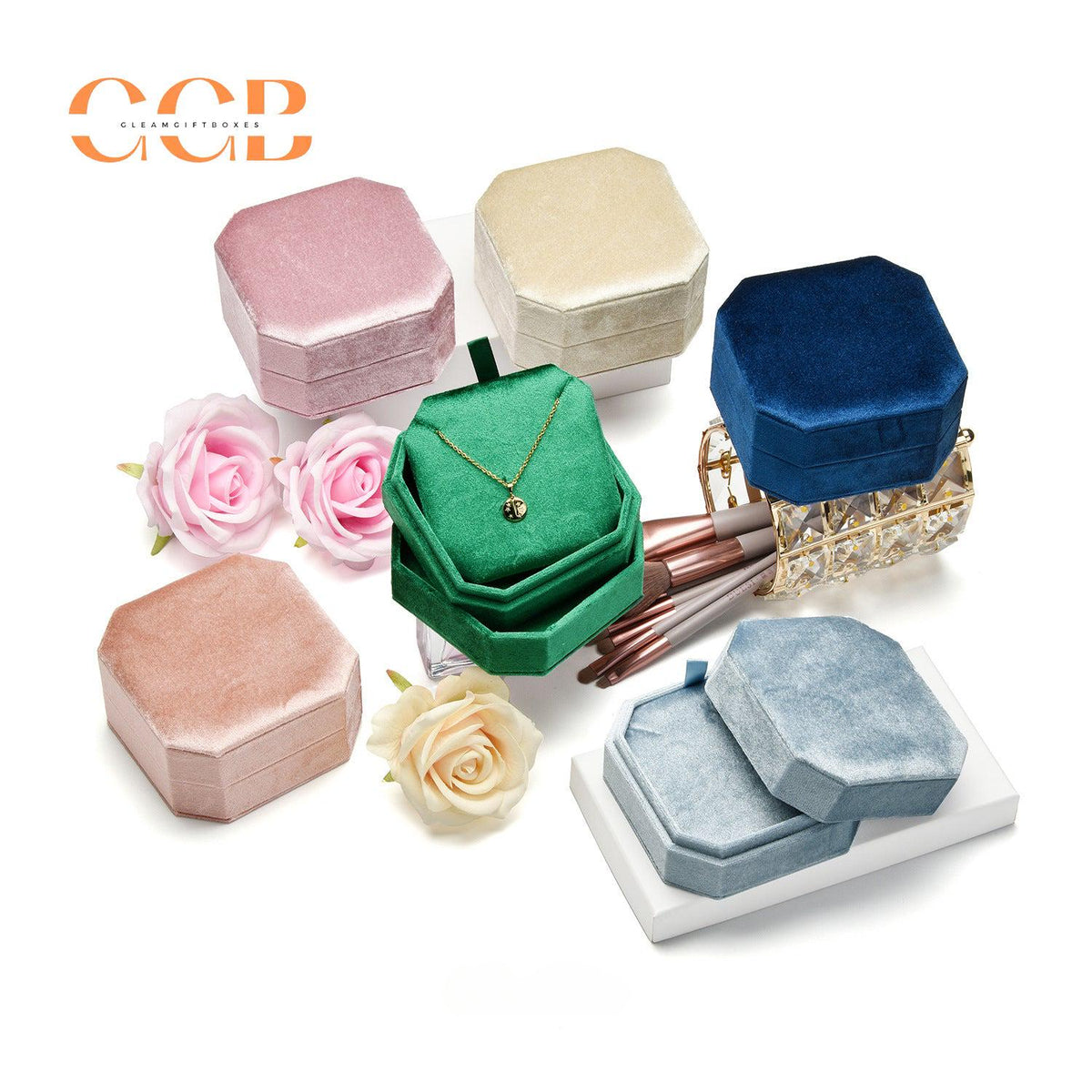 Velvet Hexagon Necklace Jewelry Box