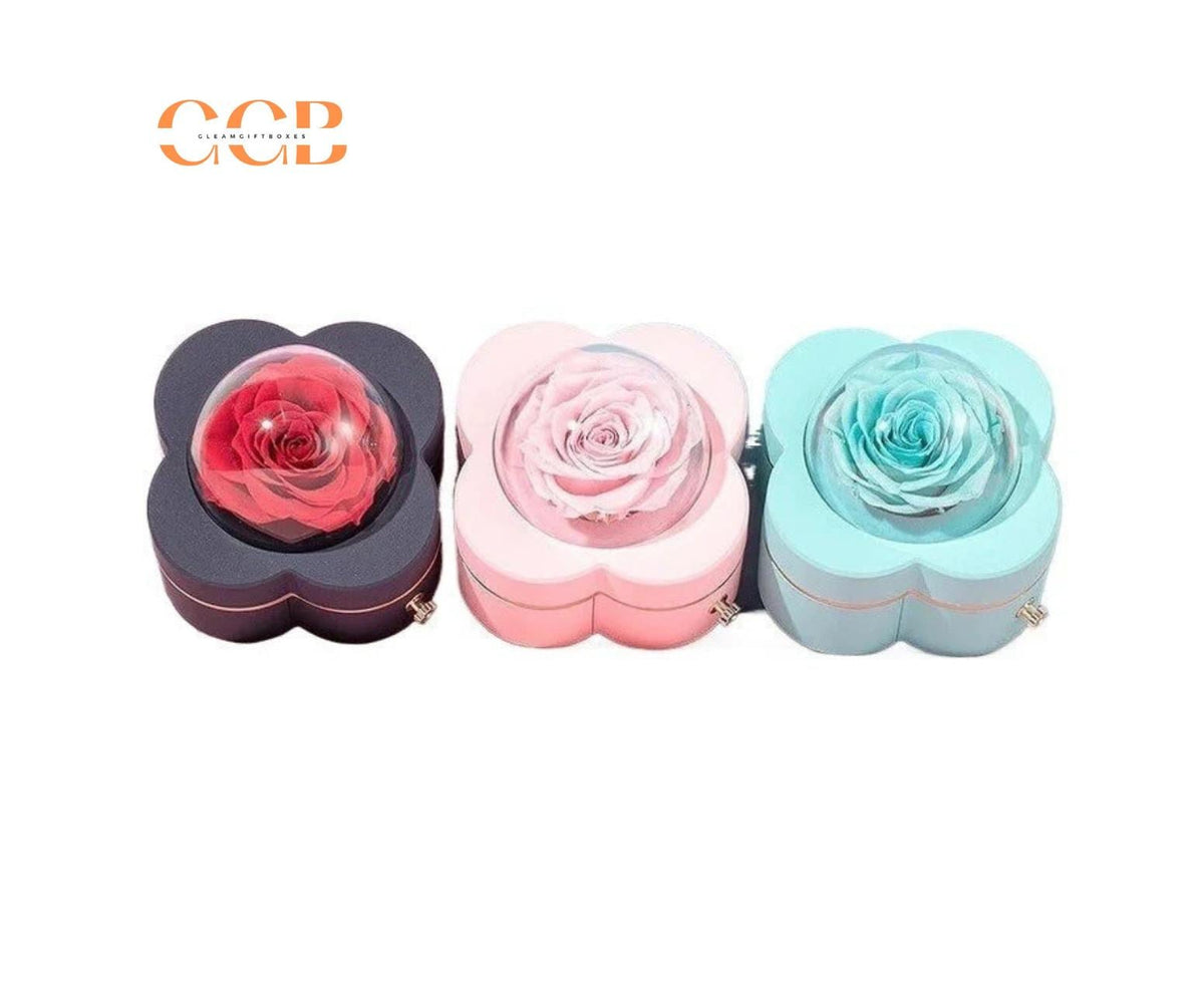 Preserved Four-Leaf Clover Flower Ring or Pendant Jewelry Box