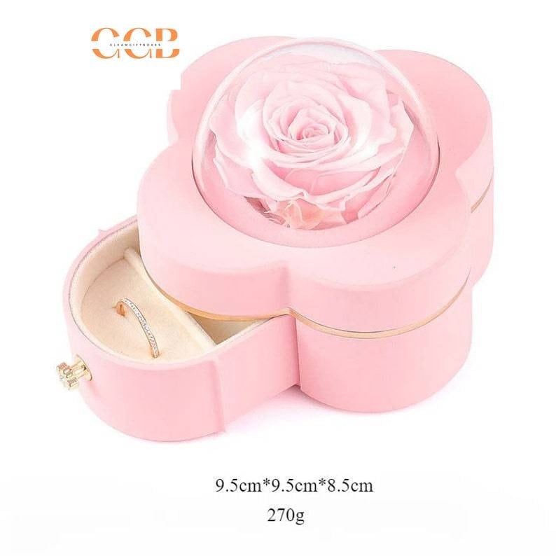 Preserved Four-Leaf Clover Flower Ring or Pendant Jewelry Box