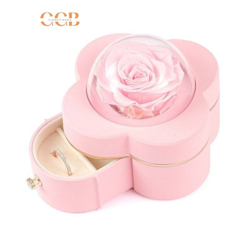 Preserved Four-Leaf Clover Flower Ring or Pendant Jewelry Box