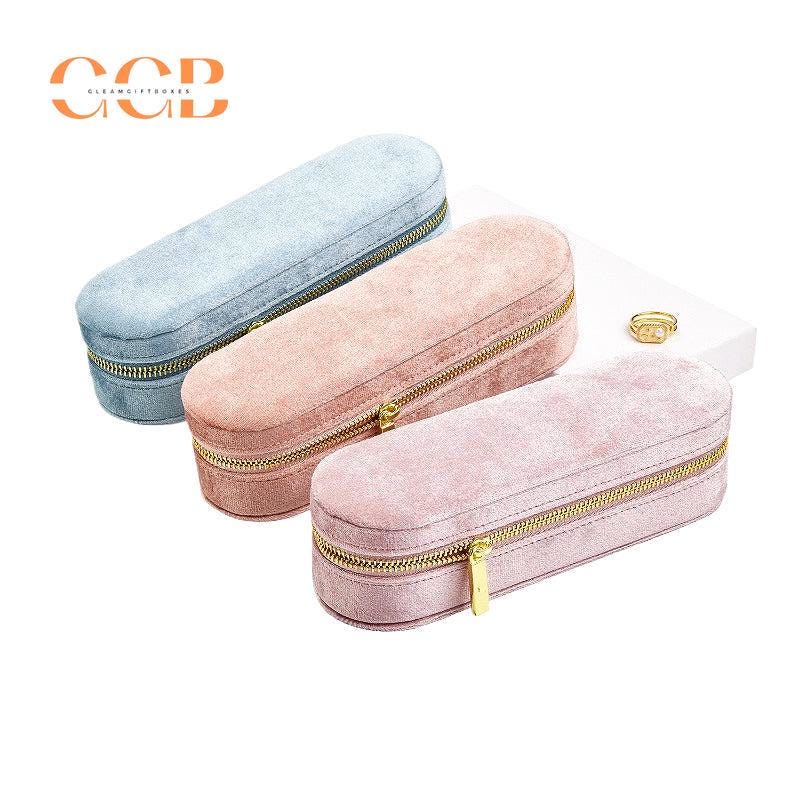 Slim rectangular velvet ring display box and tray, zipper box, ring organizer, jewelry display box, jewelry storage box, travel jewelry case