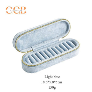 Slim rectangular velvet ring display box and tray, zipper box, ring organizer, jewelry display box, jewelry storage box, travel jewelry case