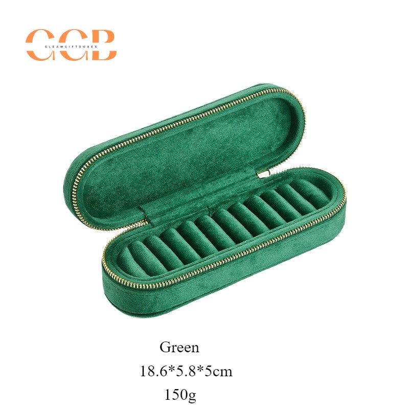 Slim rectangular velvet ring display box and tray, zipper box, ring organizer, jewelry display box, jewelry storage box, travel jewelry case