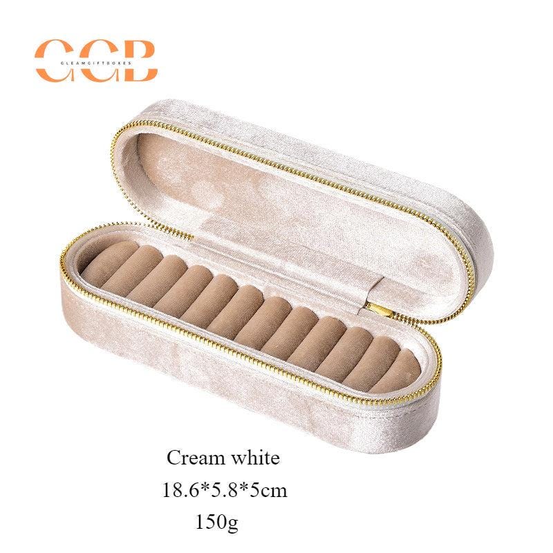 Slim rectangular velvet ring display box and tray, zipper box, ring organizer, jewelry display box, jewelry storage box, travel jewelry case