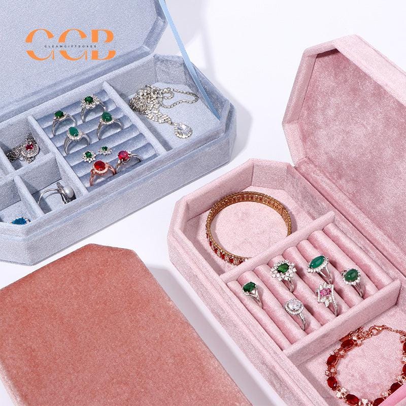 Velvet flip-top multifunctional jewelry storage box