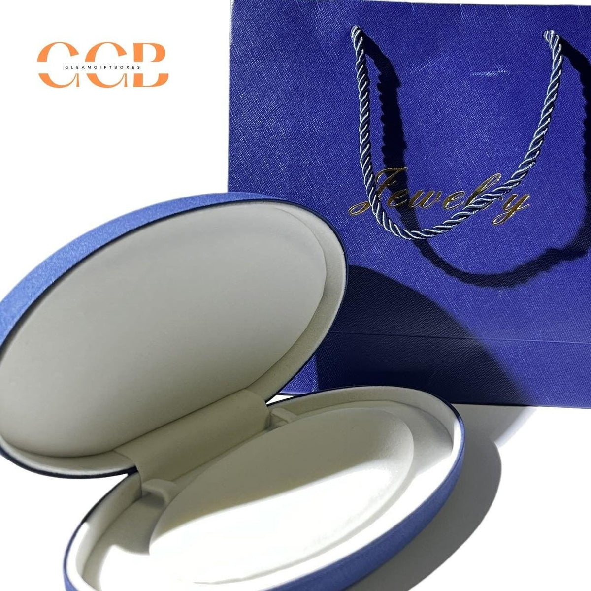 Oval wholesale royal blue pearl set jewelry box