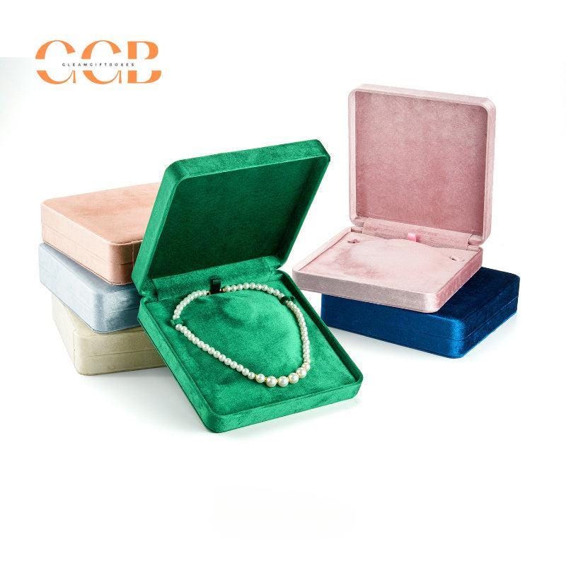Multi color square velvet pearl necklace box
