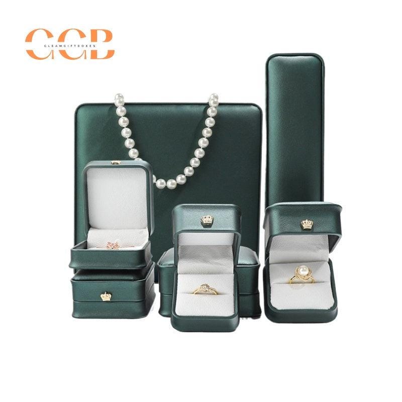Pu leather dark green crown ring box