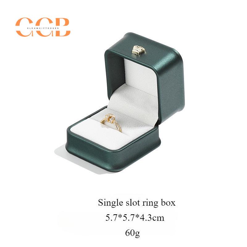 Pu leather dark green crown ring box