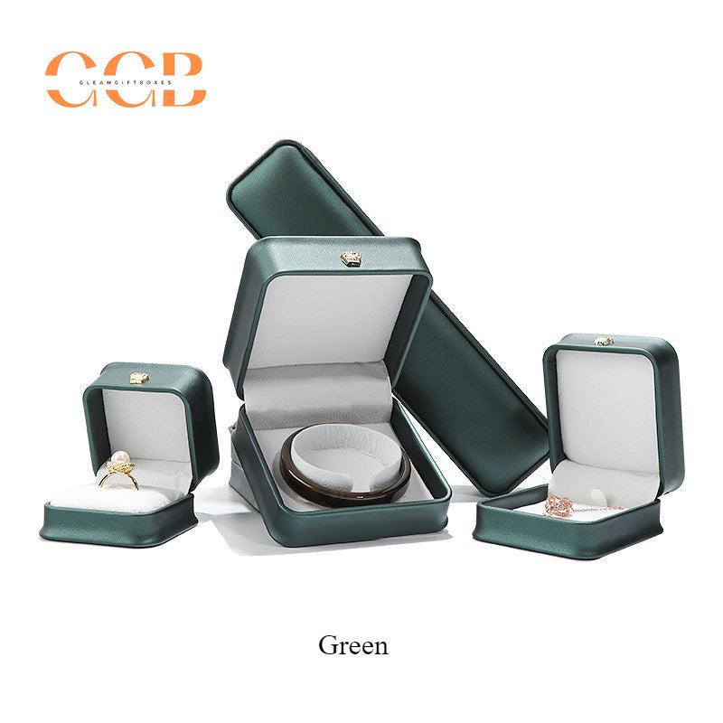 Pu leather dark green crown ring box