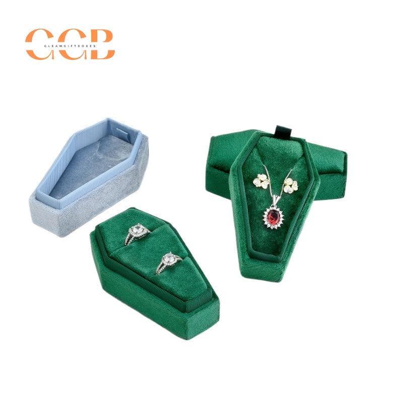 Velvet double slot ring and jewelry storage box in diamond shape