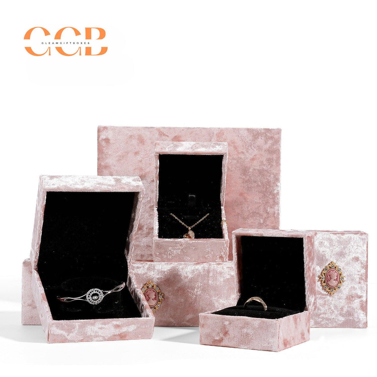 Pink velvet portrait jewelry box