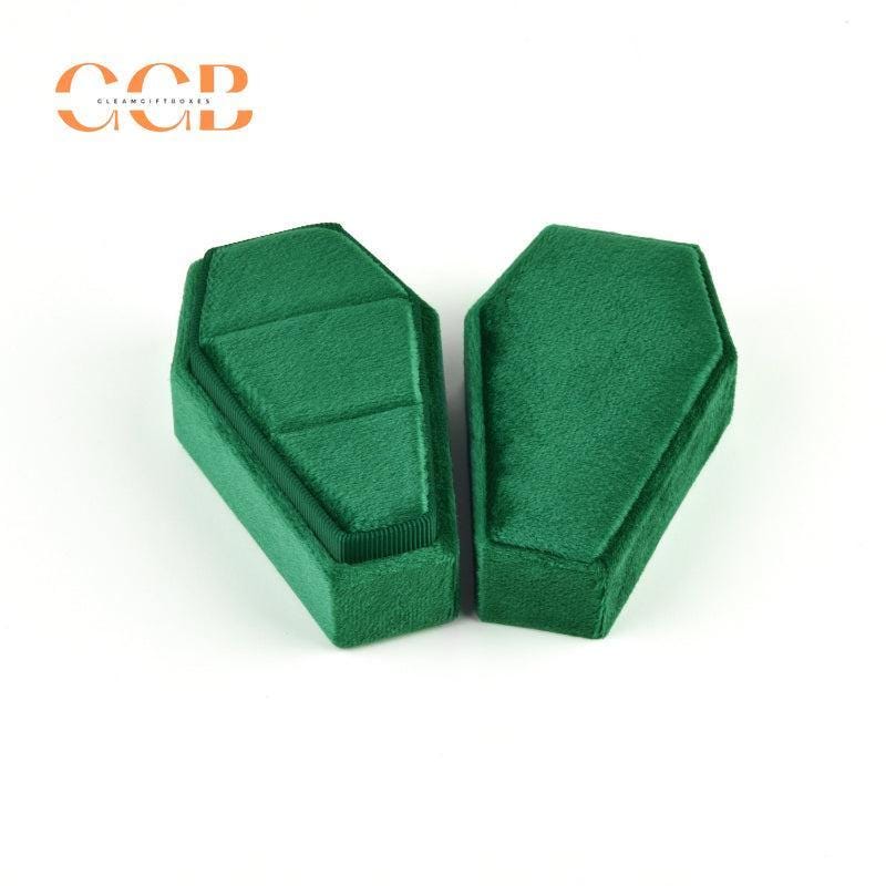 Velvet double slot ring and jewelry storage box in diamond shape