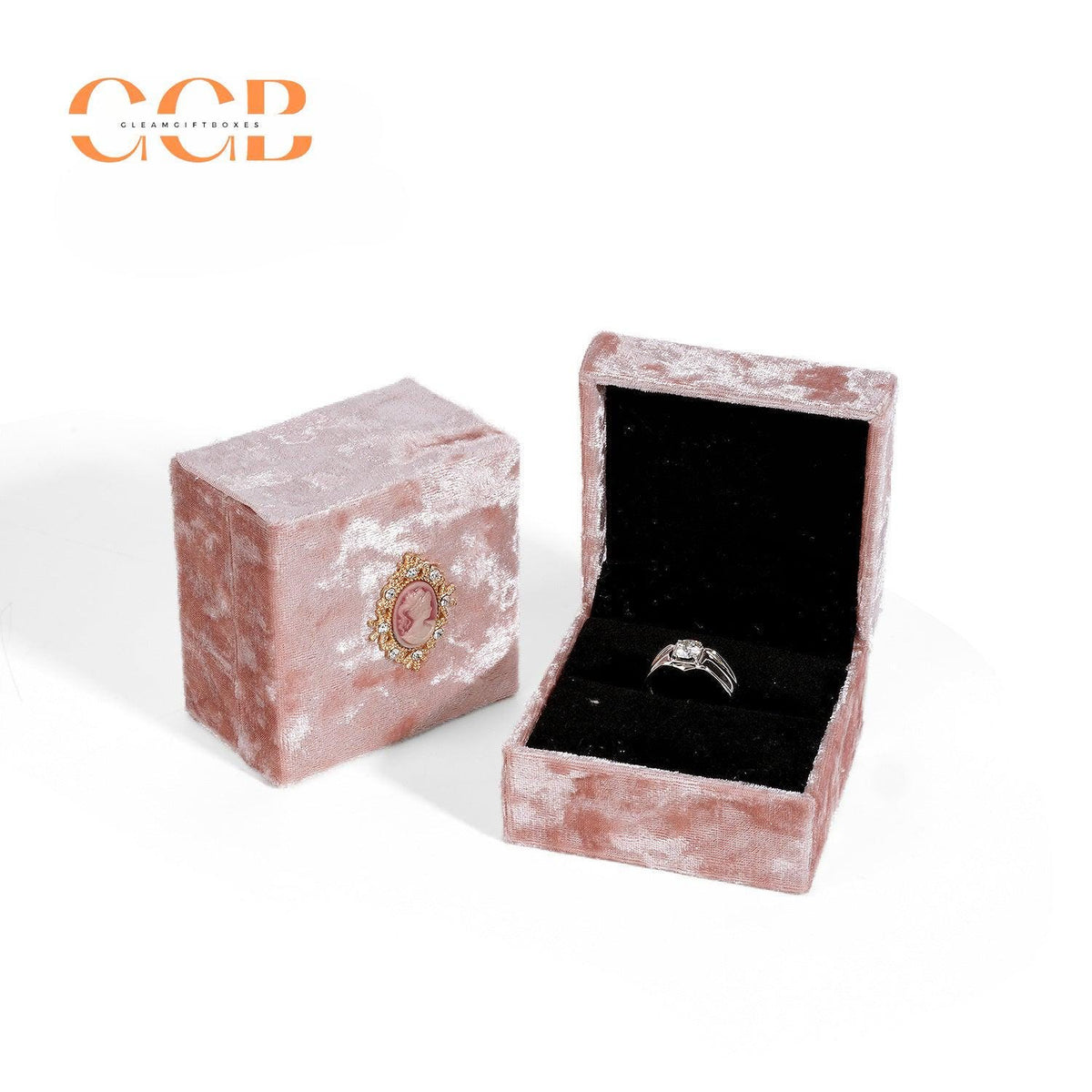 Pink velvet portrait jewelry box