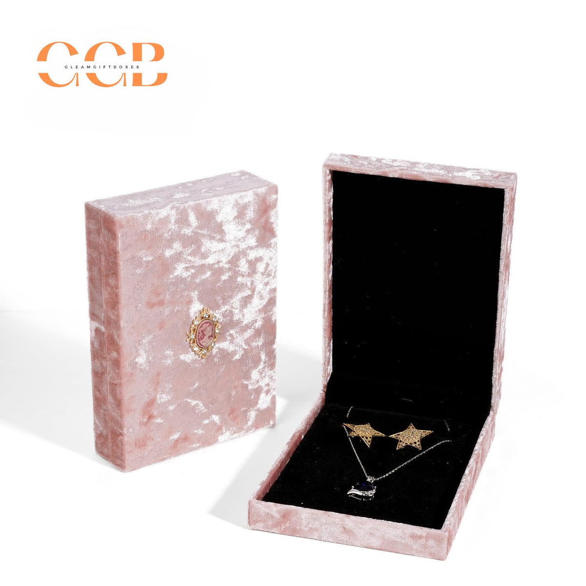 Pink velvet portrait jewelry box