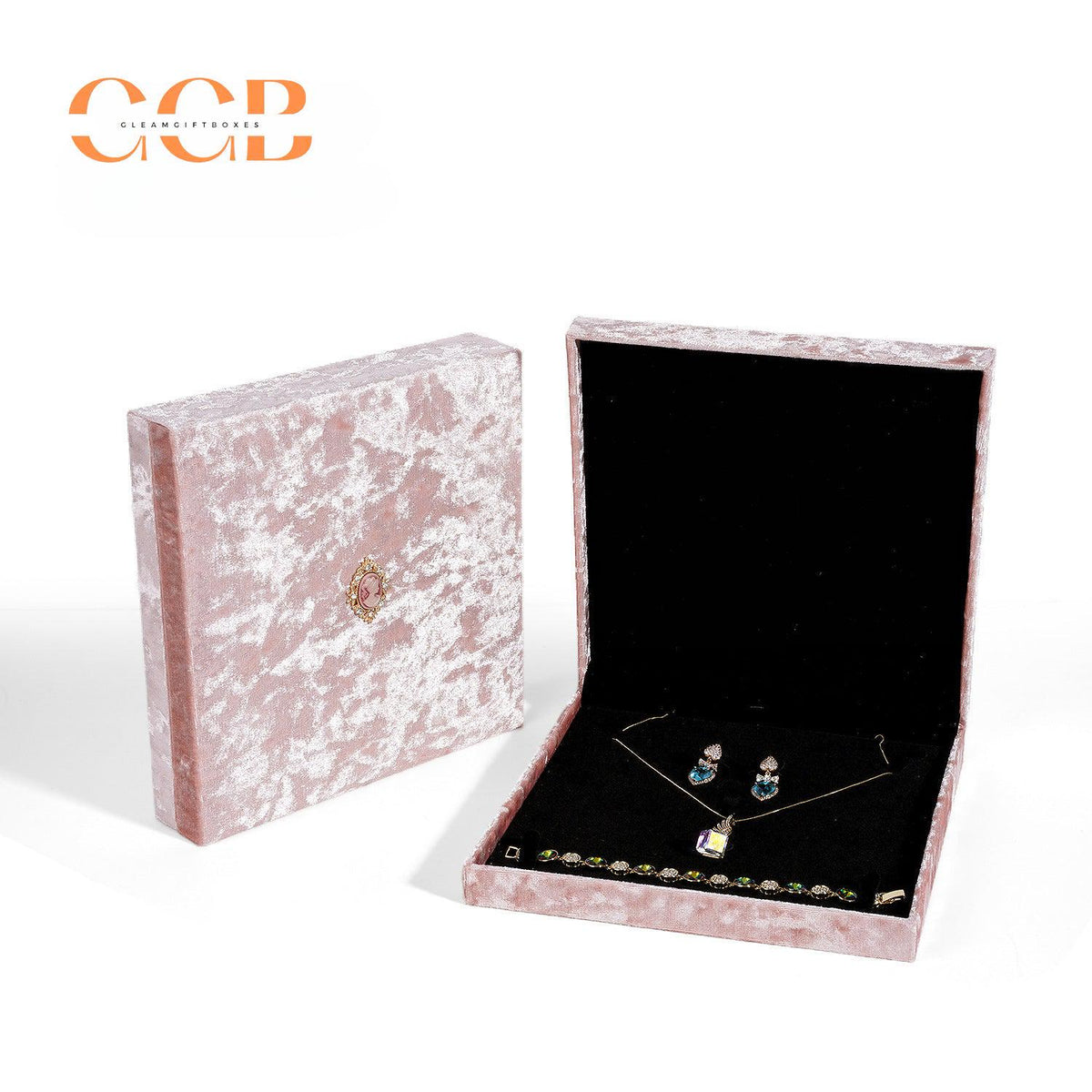 Pink velvet portrait jewelry box