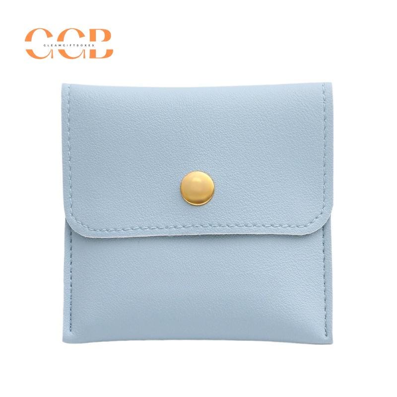 10pcs Blue PU Leather Jewelry Snap Bags