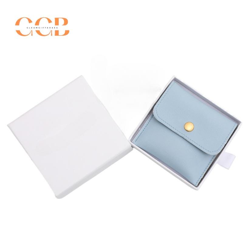 10pcs Blue PU Leather Jewelry Snap Bags
