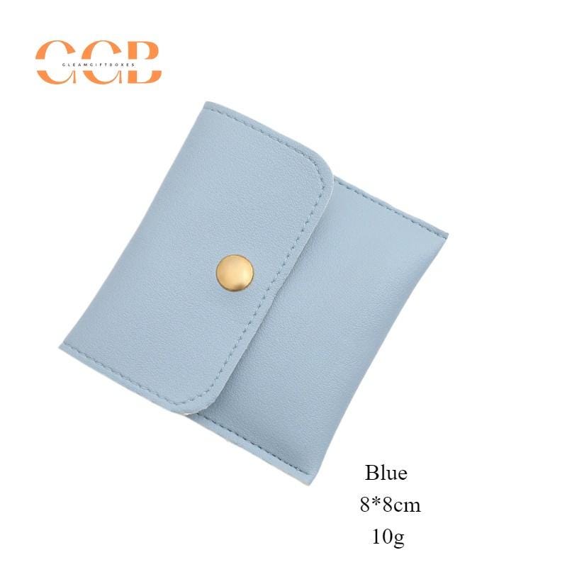 10pcs Blue PU Leather Jewelry Snap Bags