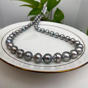 3A 8-11mm Tahitian Baroque Pearl Strand 40cm, Natural Black Saltwater Pearls with Peacock Overtones, Good Luster for Jewelry Making