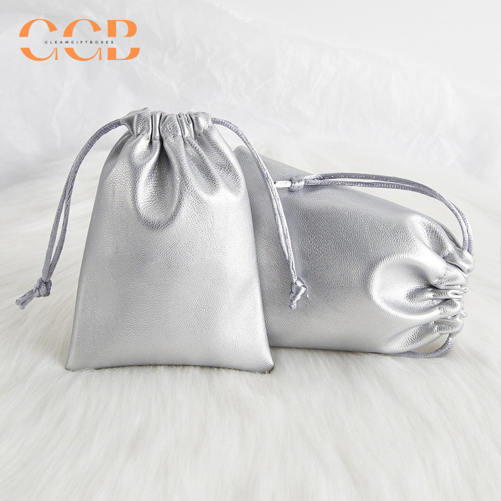 20pcs PU silver jewelry pouch set, metallic drawstring bags for rings earrings necklaces, luxury jewelry packaging gift pouches