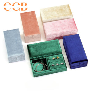 Rectangular Velvet Jewellery Box，Velvet Jewelry Box with Divided Compartments, Ring Slots & Bracelet Section, Vanity & Drawer Storage